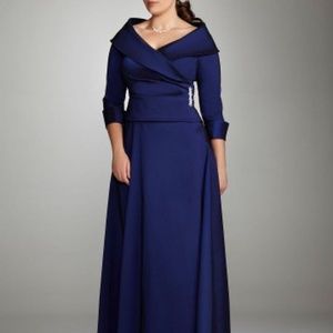 David's Bridal Taffeta Mock Two-Piece with 3/4 Sle